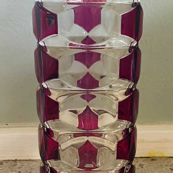 Luminarc Ruby Red Glass Vase: 1970s Retro Geometric Windsor Rubis - Picture 2 of 8